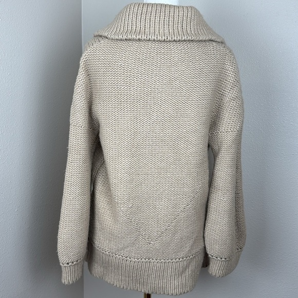 System Chunky Beige Oatmeal High-Neck Wool-Blend Button-Up Cardigan sz M - Picture 8 of 12